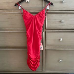 Tiger Mist Ally Ruched Plunging Neck Open Back Mini Dress Size XS